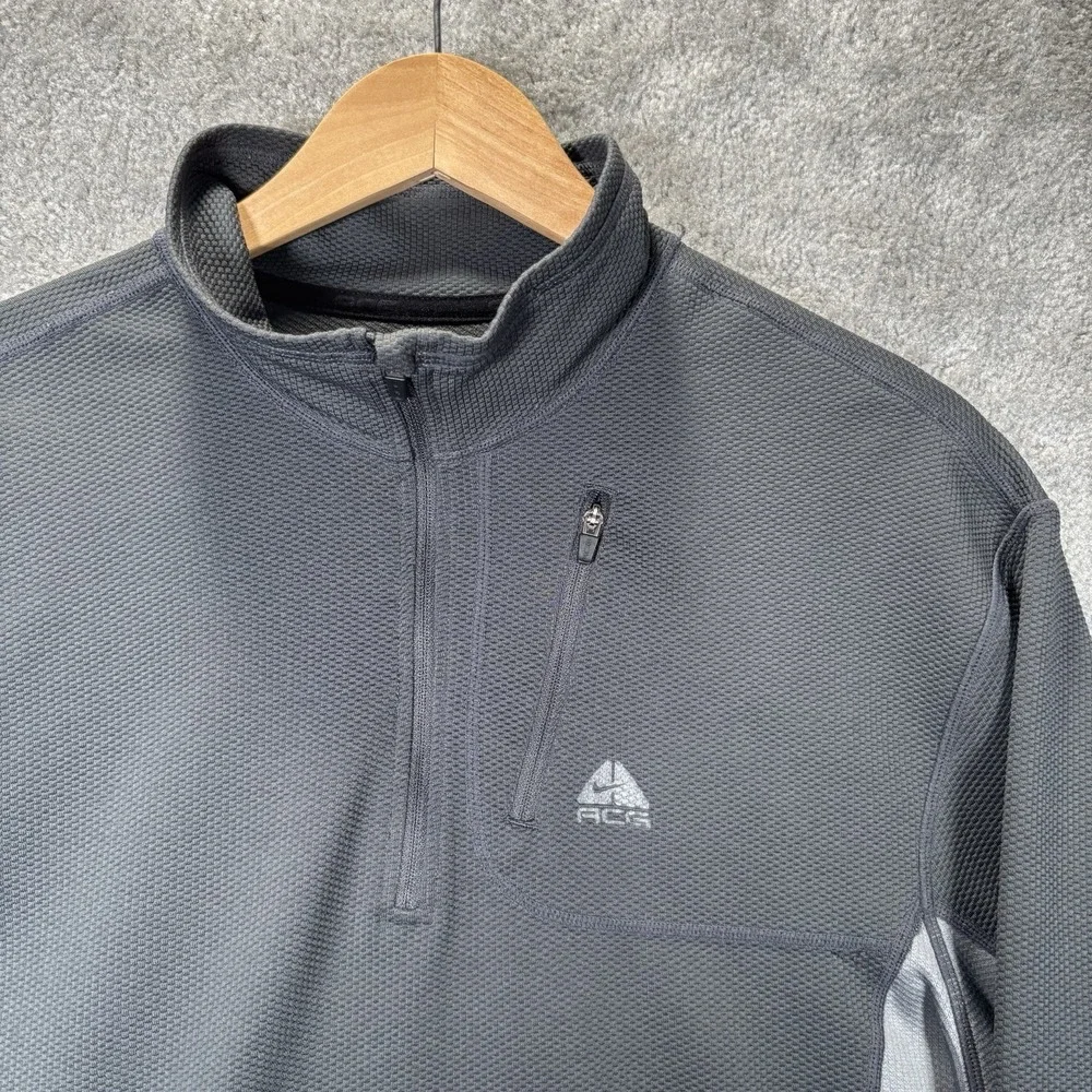 Vintage Nike ACG 1/4 Zip Pullover Mens L Gray Dri Fit Waffle Knit Grid Y2K